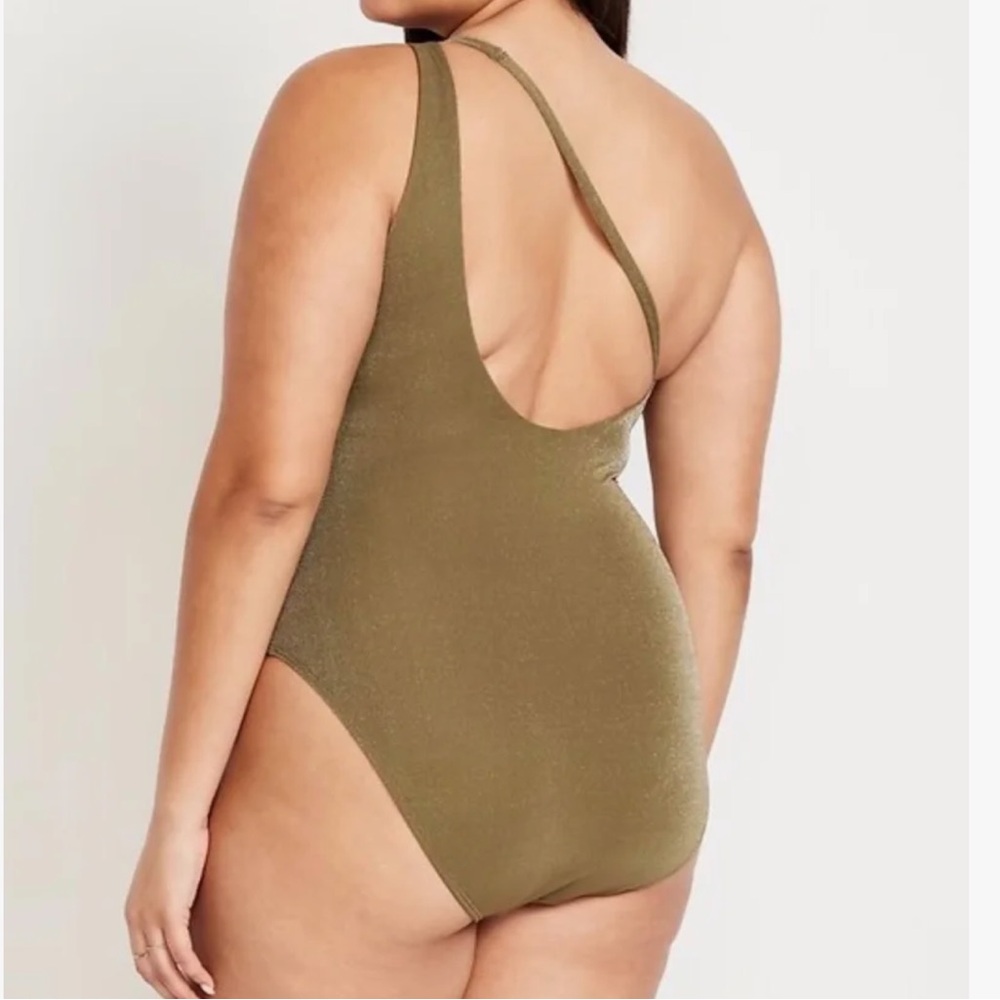 NWT Old Navy Gold One Shoulder Shine Swimsuit Women's Size Large - Picture 2 of 6